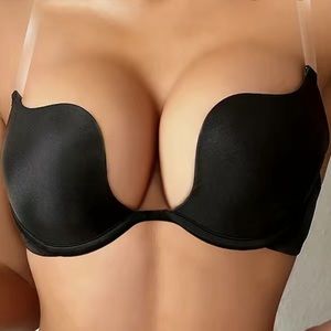Push up Low plunge scoop bra solid high stretch